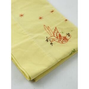 Vintage Embroidered Pillowcase Yellow Orange Bird Cannon Monticello Pink Flower